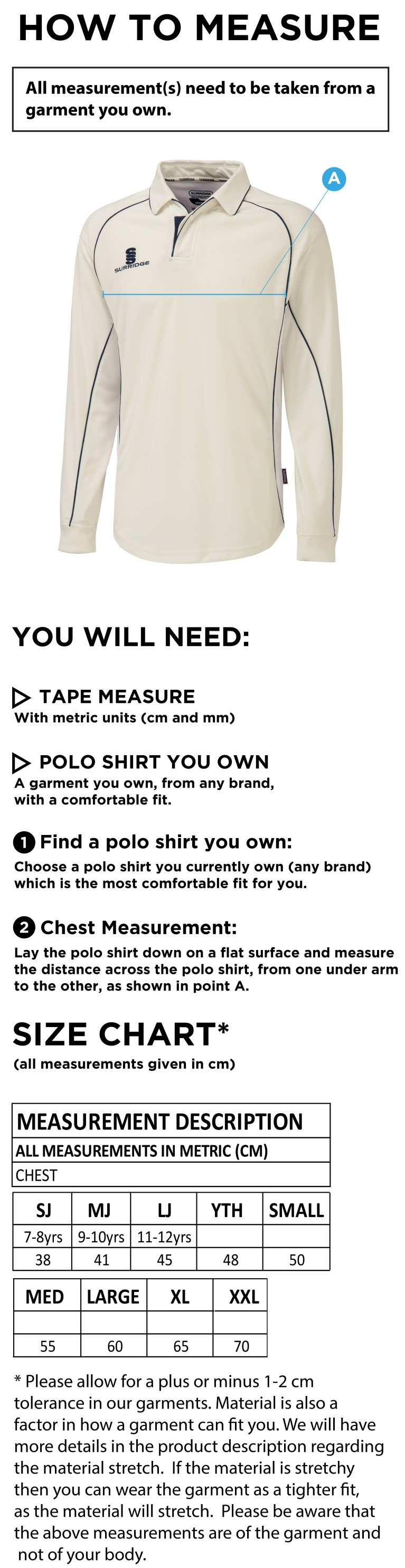 Read CC - Premier Long Sleeve Shirt - Size Guide