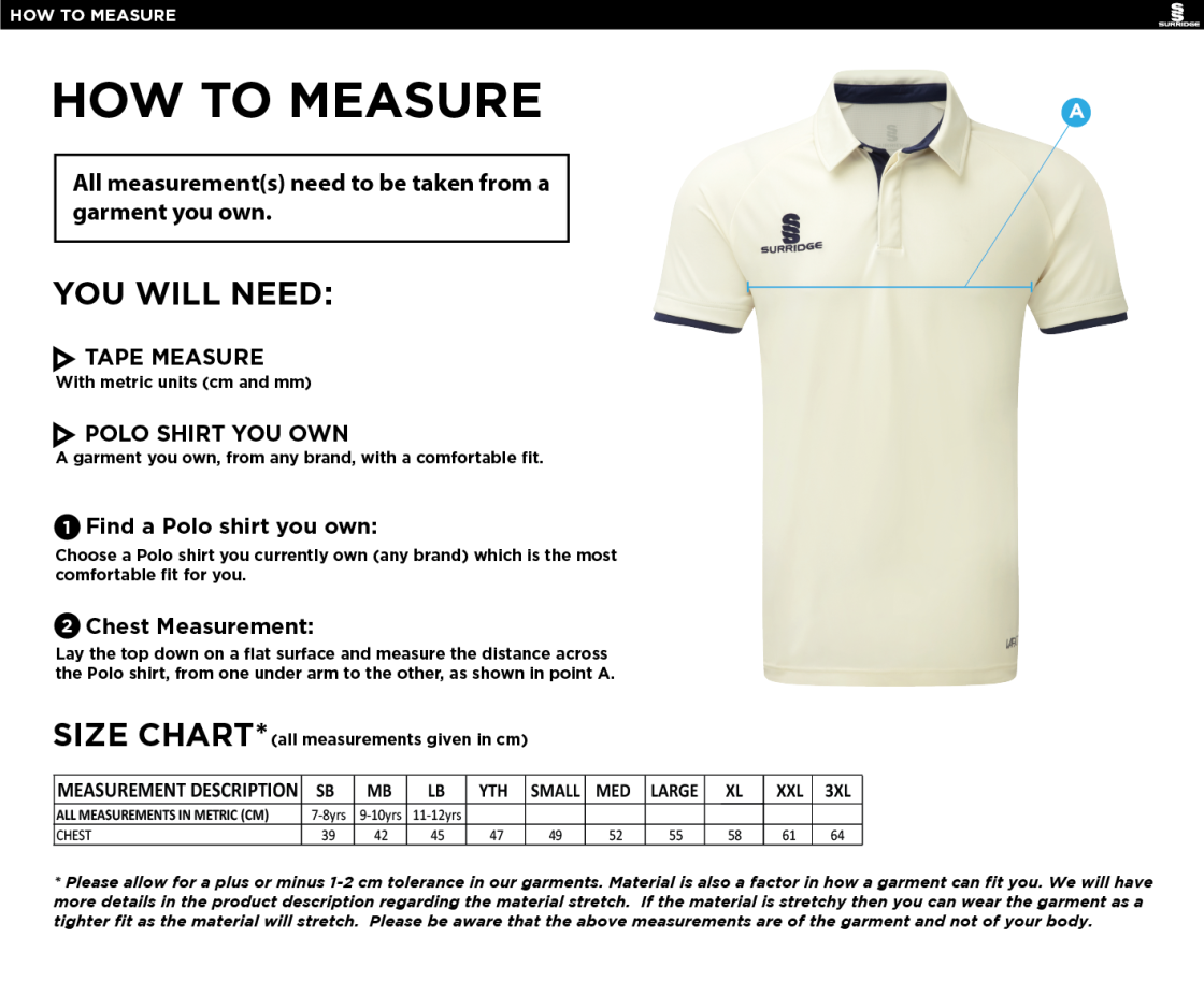 Read CC - Tek Short Sleeved Shirt - Size Guide