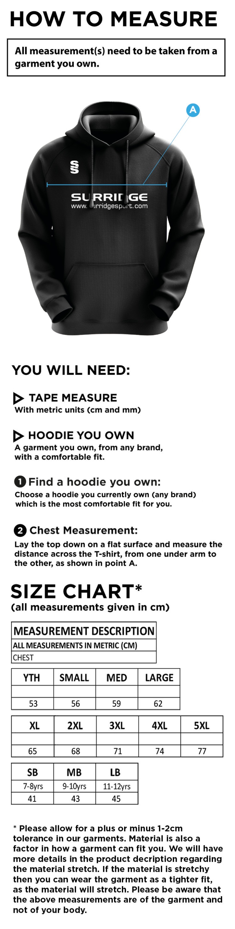 Read CC - Blade Hoody - Size Guide