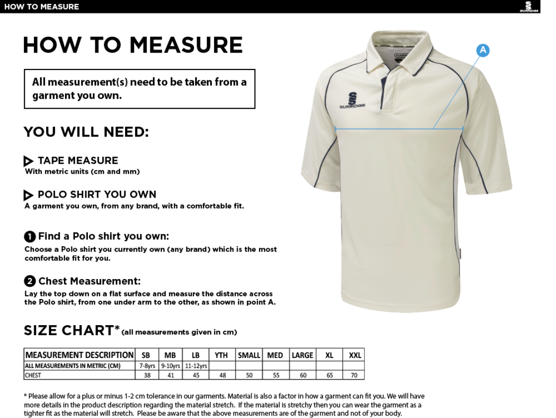 Read CC - Premier 3/4 Sleeve Shirt - Size Guide
