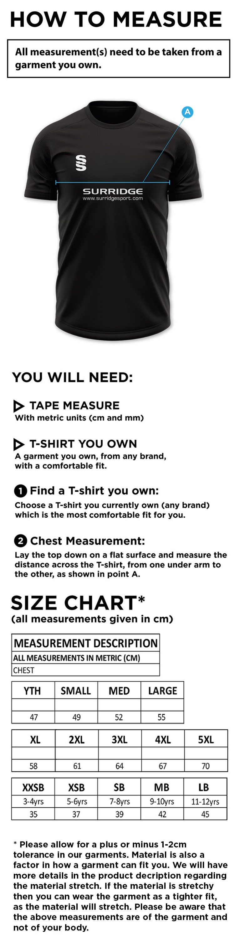 Read CC - Blade Junior Polo Shirt - Size Guide