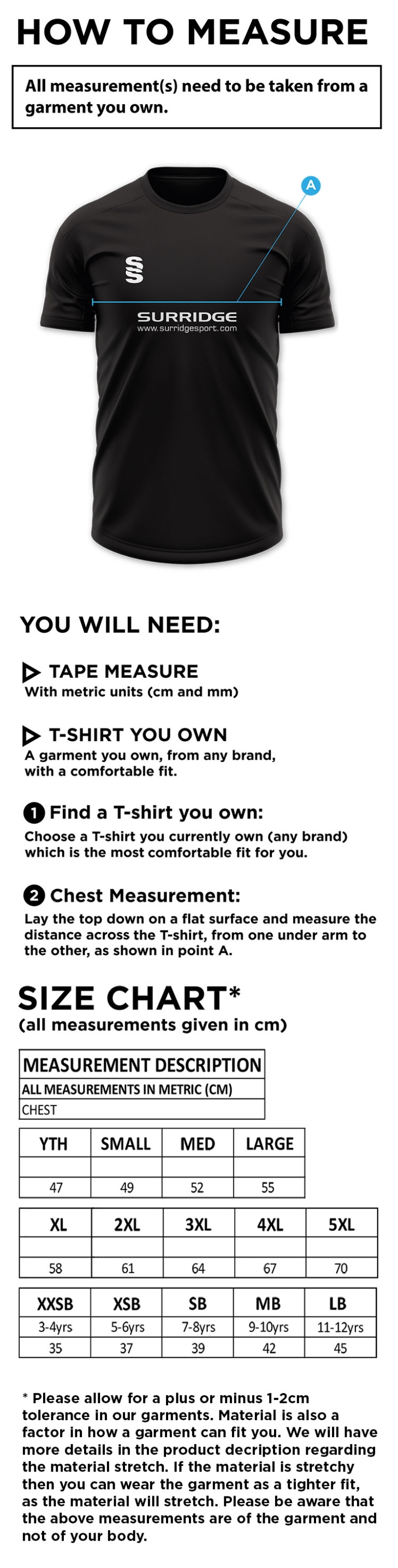 Read CC - Sunday Game Shirt - Size Guide