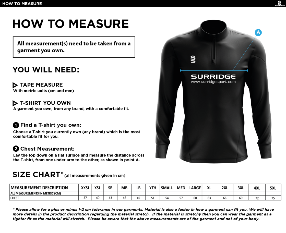 Read CC - Sunday 1/4 Zip Dual Top - Size Guide