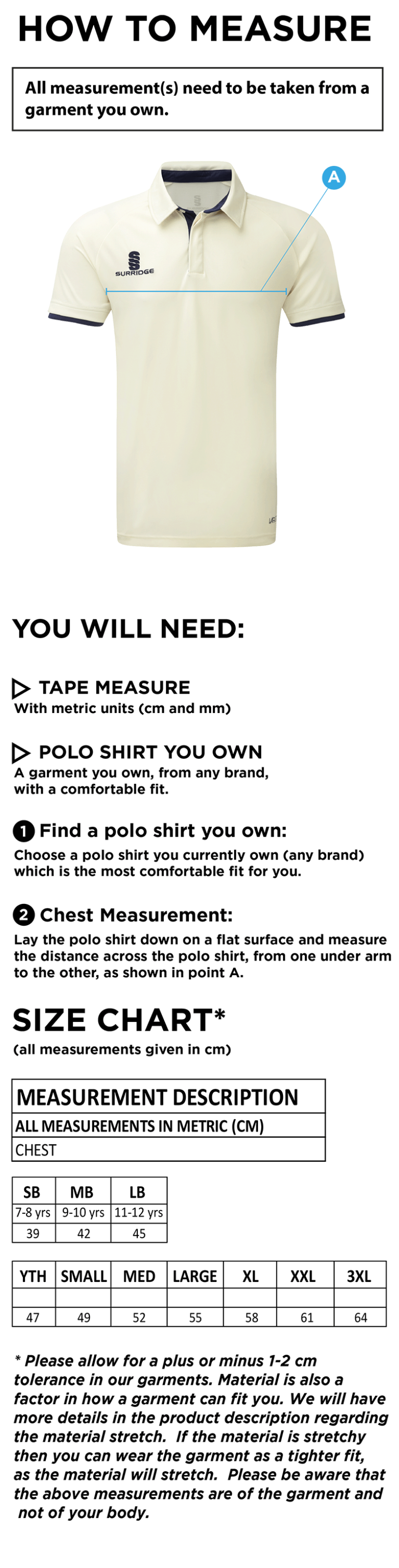 Read CC - Tek Short Sleeved Shirt - Size Guide