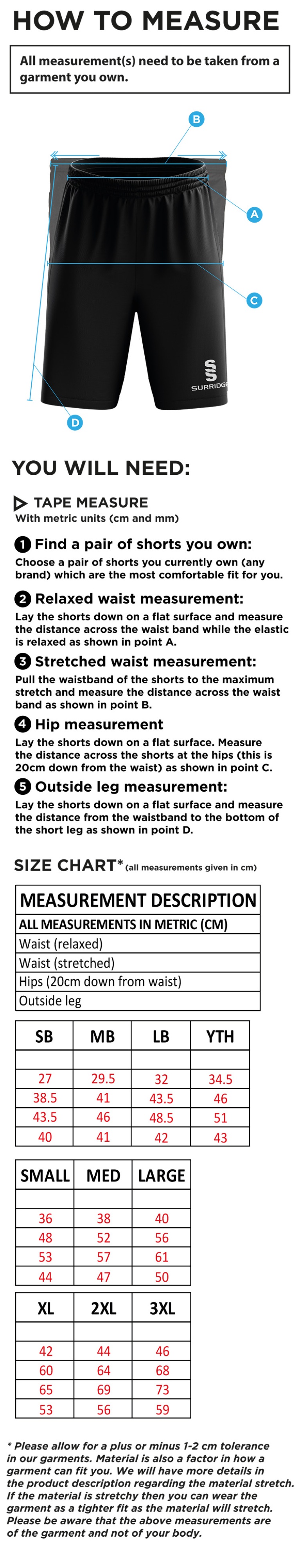 Read CC - Ripstop Training Shorts - Size Guide