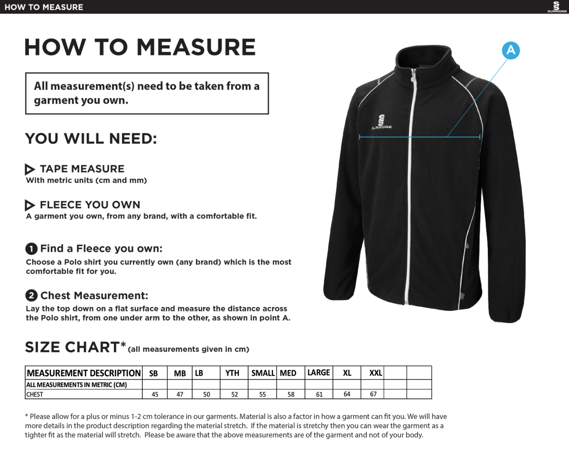 Read CC - Curve Fleece - Size Guide