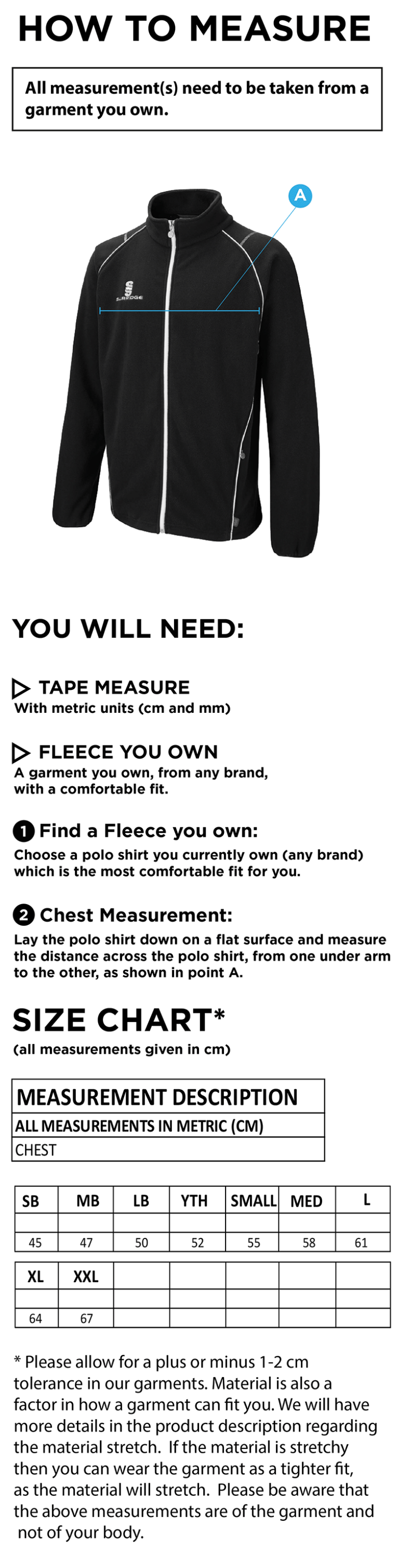 Read CC - Curve Fleece - Size Guide
