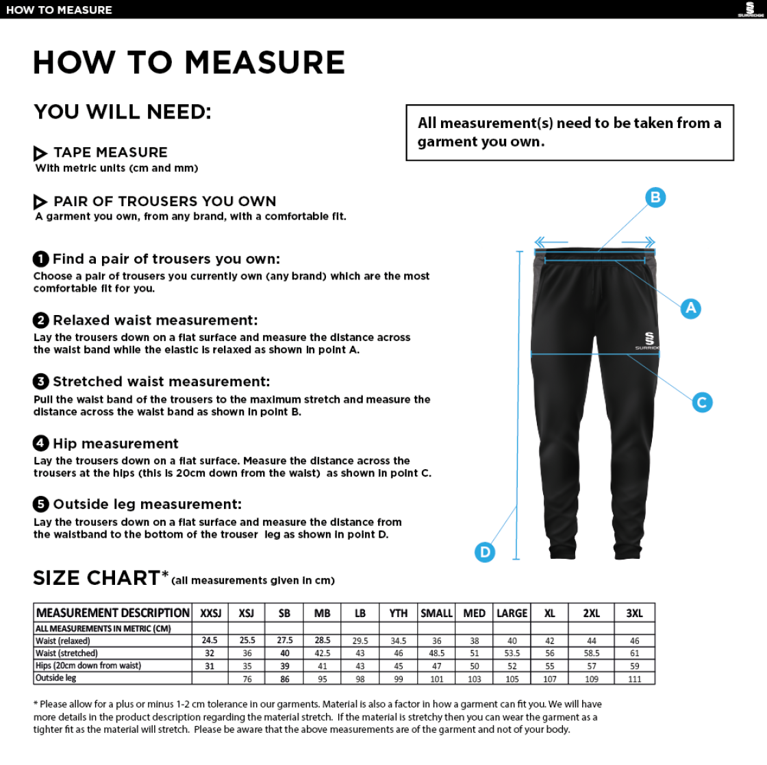 Read CC - Tek Skinny Training Pants - Size Guide