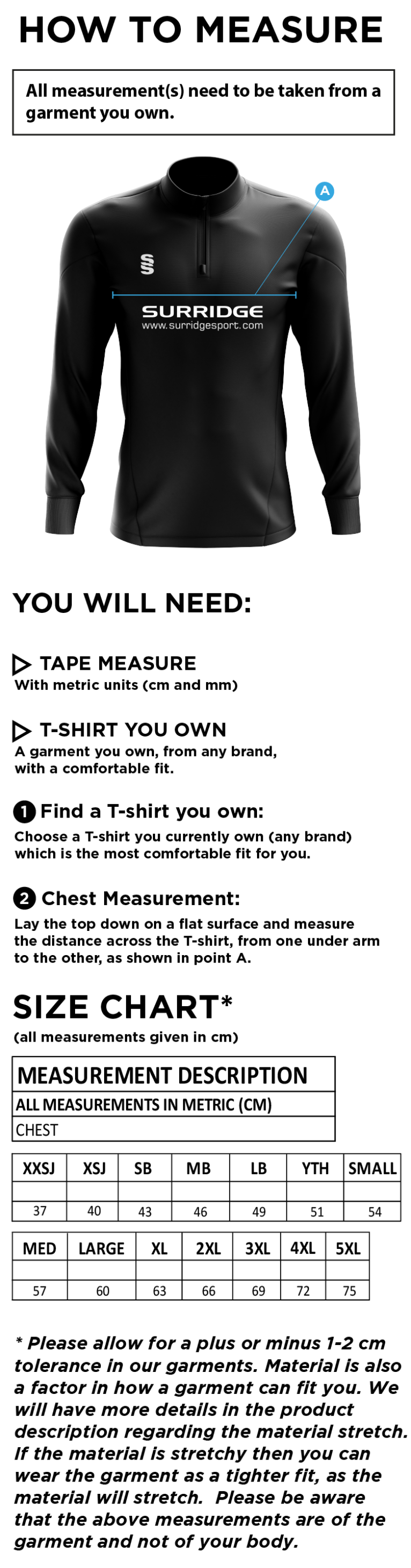 Read CC - Blade Performance Top - Size Guide