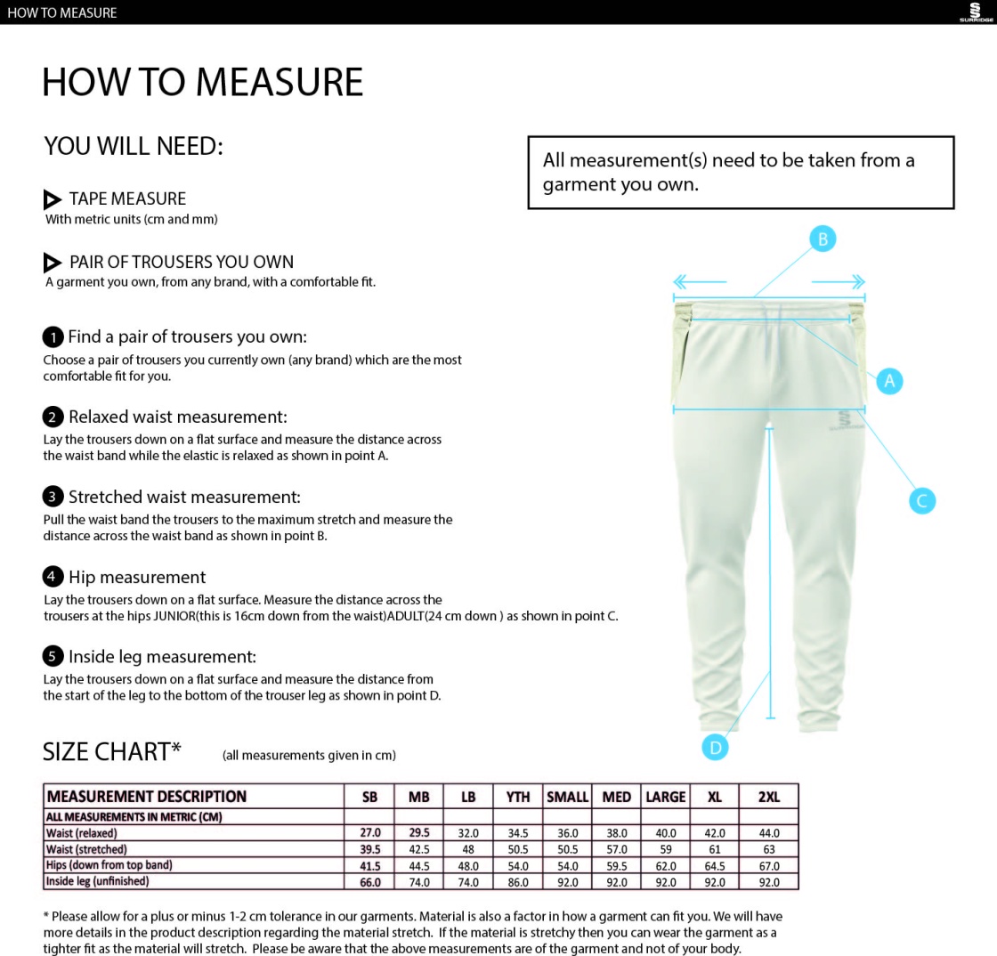Read CC - Cricket Trousers - Size Guide
