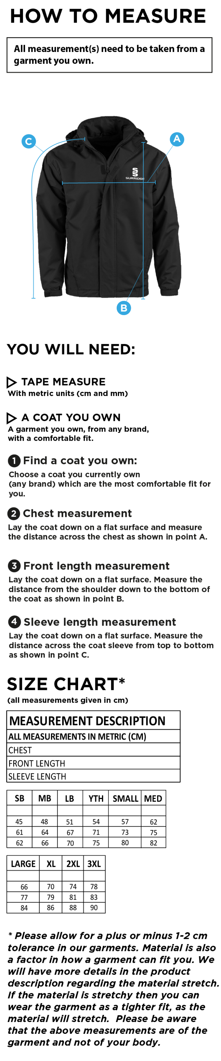 Read CC - Fleeced Line Jacket - Size Guide
