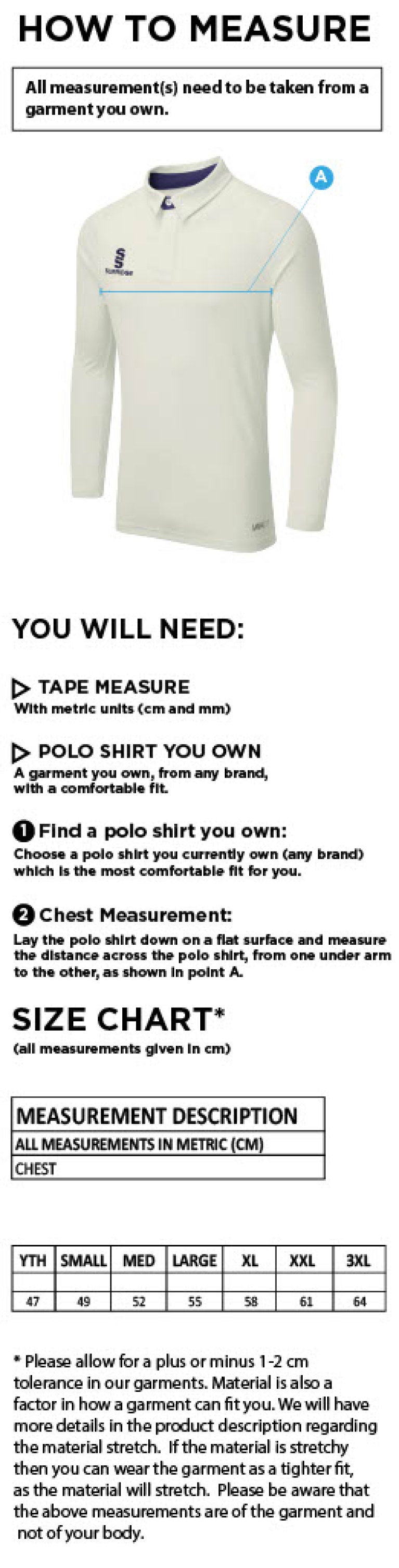 Read CC - Tek Long Sleeved Shirt - Size Guide