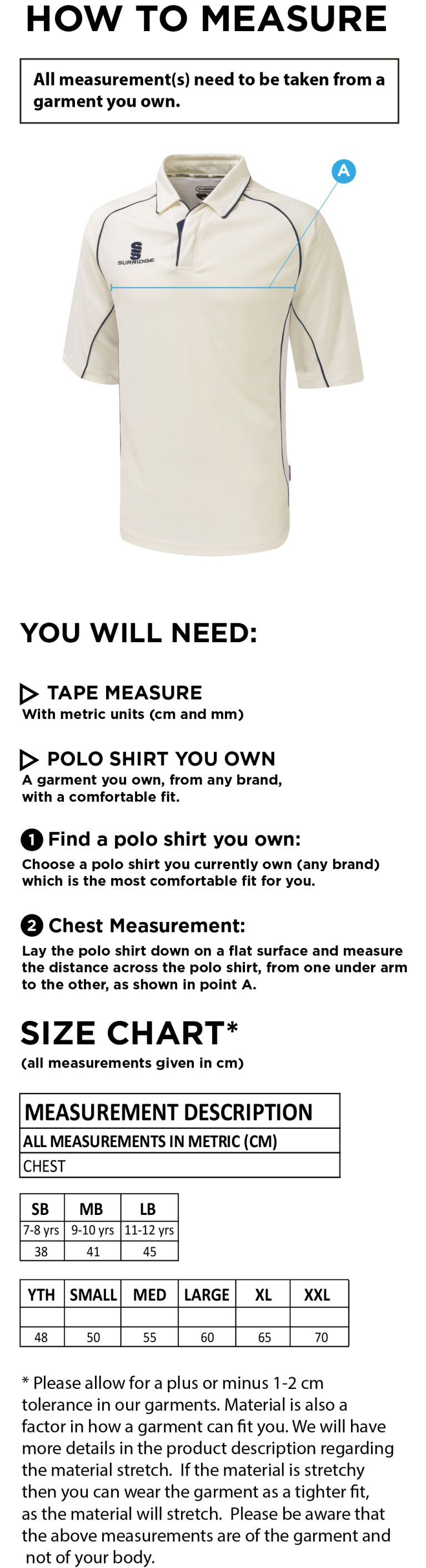 Read CC - Premier 3/4 Sleeve Shirt - Size Guide