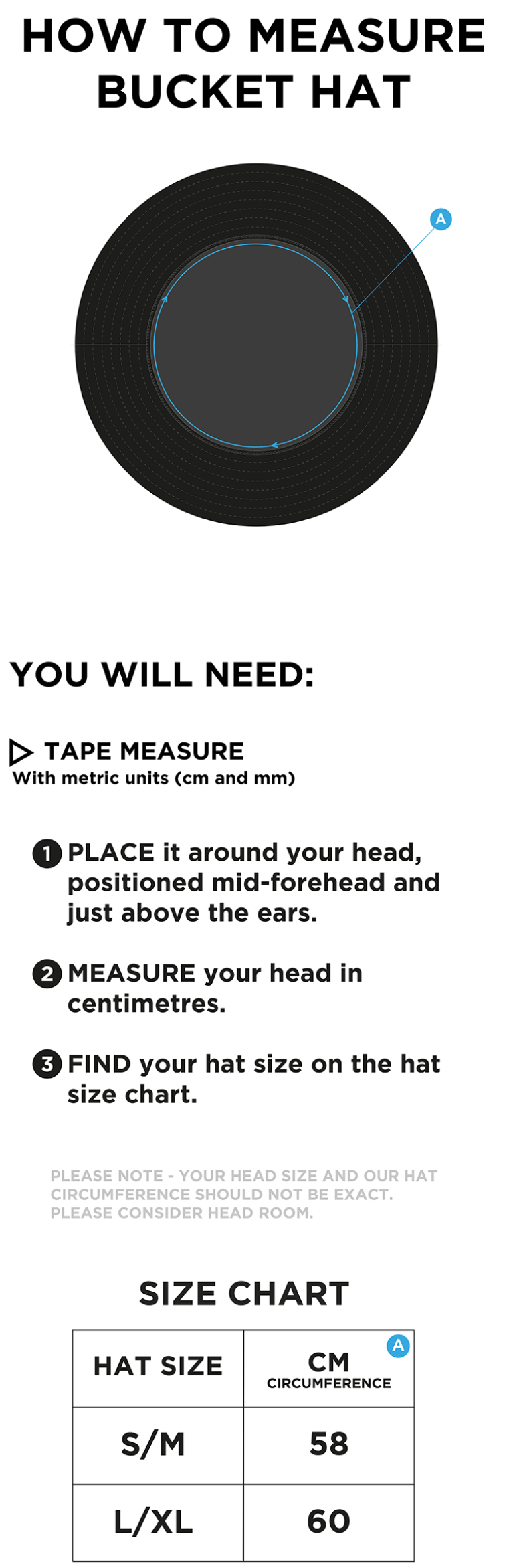 READ CC Dual Bucket Hat - Black - Size Guide
