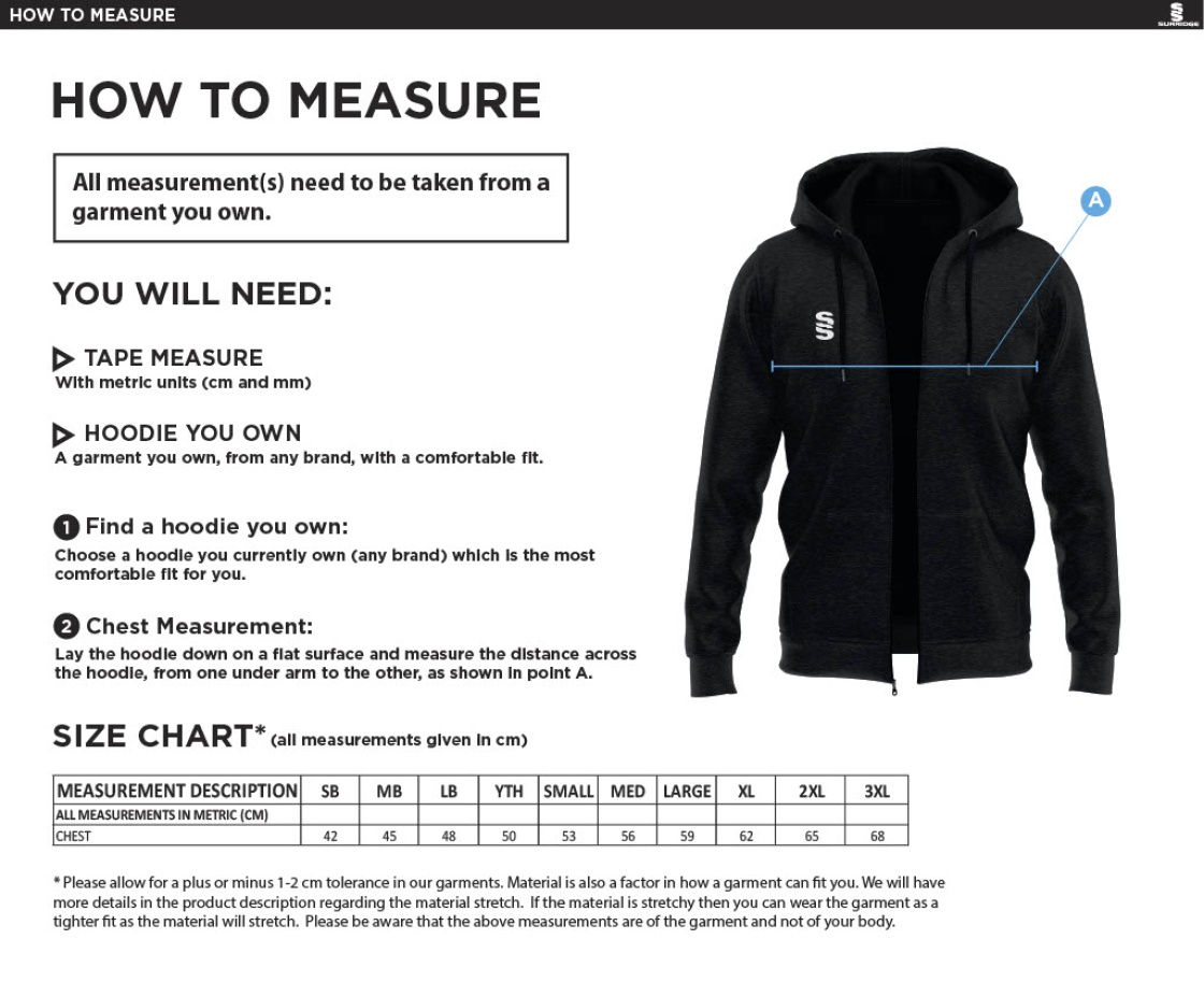 Read CC - Dual Full Zip Hoody - Size Guide